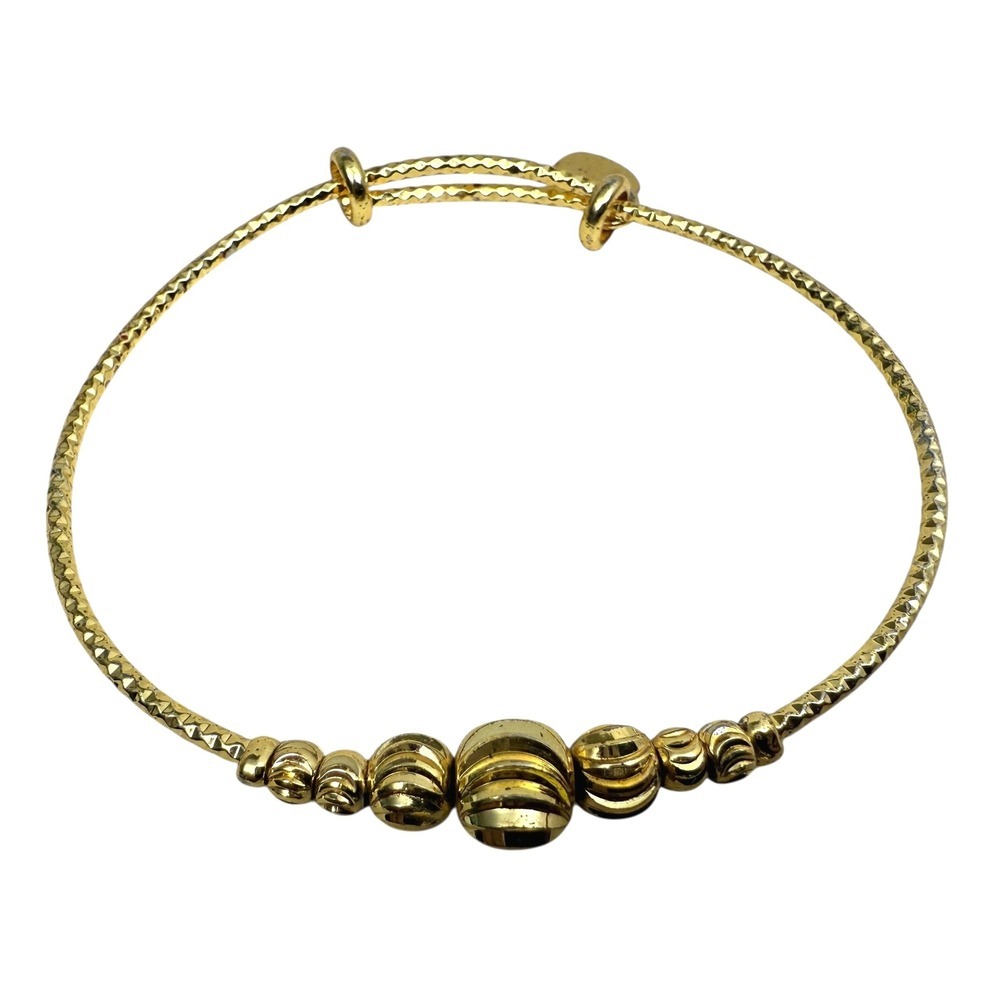 Gold Tone Beaded Bangle Charm Bracelet Adjustable Fashion Jewelry Size 6.5